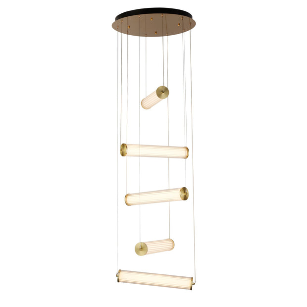 Gold Clamp 5 Light LED Pendant Complete With Clear/White Glass Shades - 3000K