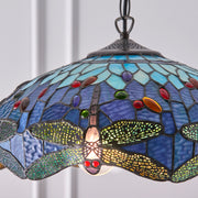 Interiors 1900 Dragonfly Blue 3 Light Tiffany Pendant - 64080