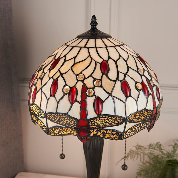 Interiors 1900 Dragonfly Beige 2 Light Tiffany Table Lamp - 64086