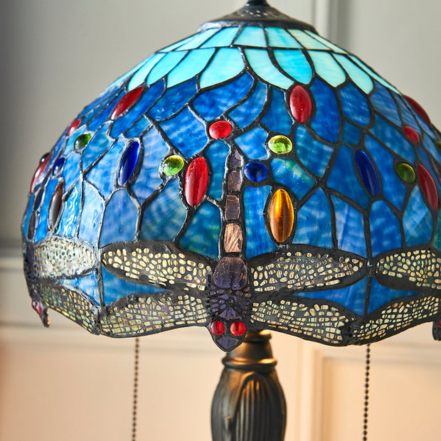 Interiors 1900 Dragonfly Blue 2 Light Tiffany Table Lamp - 64089