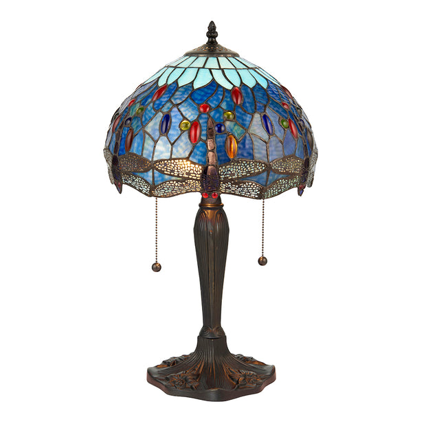 Interiors 1900 Dragonfly Blue 2 Light Tiffany Table Lamp - 64089