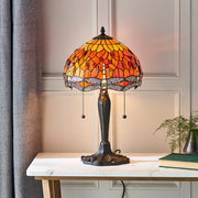 Interiors 1900 Dragonfly Flame 2 Light Tiffany Table Lamp - 64092