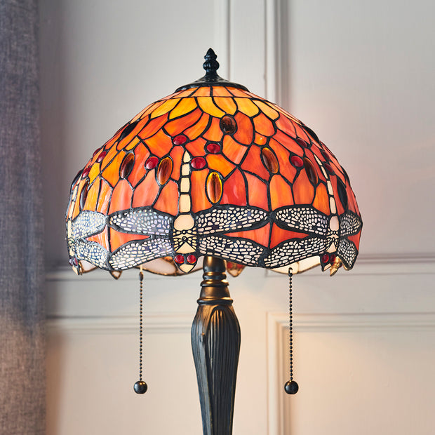 Interiors 1900 Dragonfly Flame 2 Light Tiffany Table Lamp - 64092
