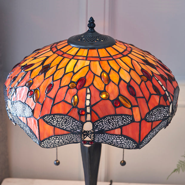 Interiors 1900 Dragonfly Flame 2 Light Tiffany Table Lamp - 64093