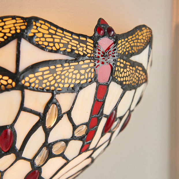 Interiors 1900 Dragonfly Beige 1 Light Tiffany Wall Light - 64101