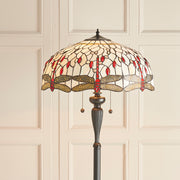 Interiors 1900 Beige Dragonfly 2 Light Tiffany Floor Lamp - 70940