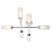 Thorlight Huson 6 Light Flush Bathroom Ceiling Light Polished Chrome With Clear Ribbed Glass Shades & Frosted Inner Glass Diffusers - IP44