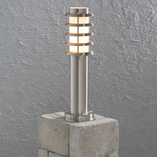 Konstsmide Trento Stainless Steel Exterior Pedestal Lamp Complete With Opal Acrylic Lens