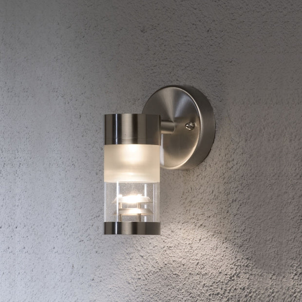 Konstsmide Bolzano Stainless Steel Downward Facing Exterior Wall Light Complete With Frosted And Clear Glasses