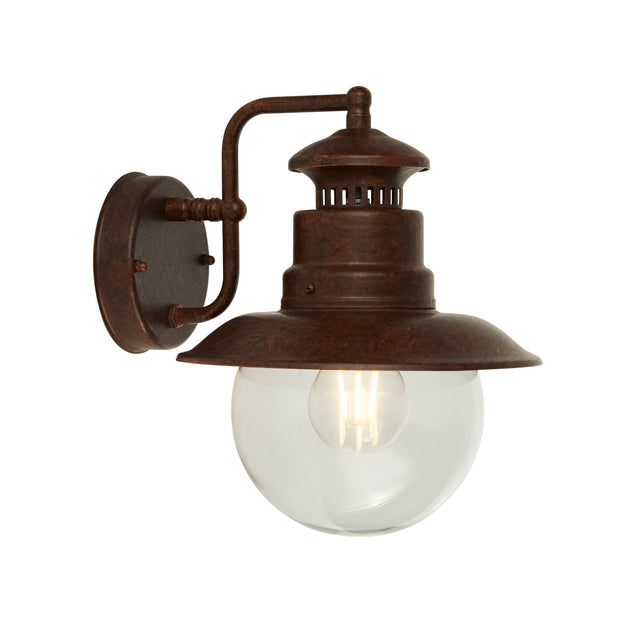 Rustic Brown Station Downward Exterior Wall Light Complete With Clear Glass Shade