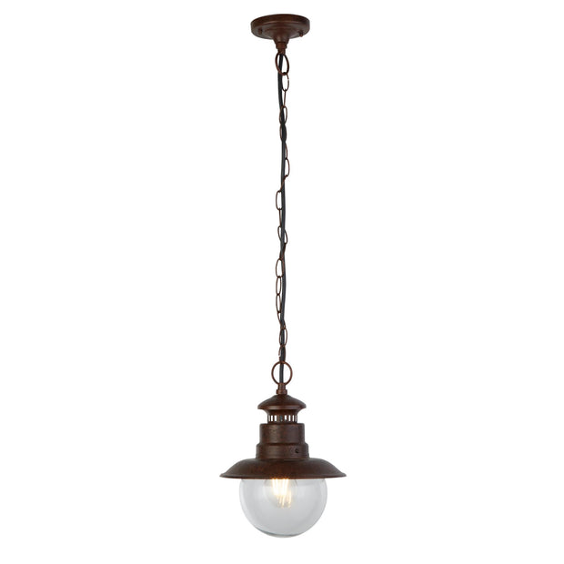 Rustic Brown Station Pendant Complete With Clear Glass Shade