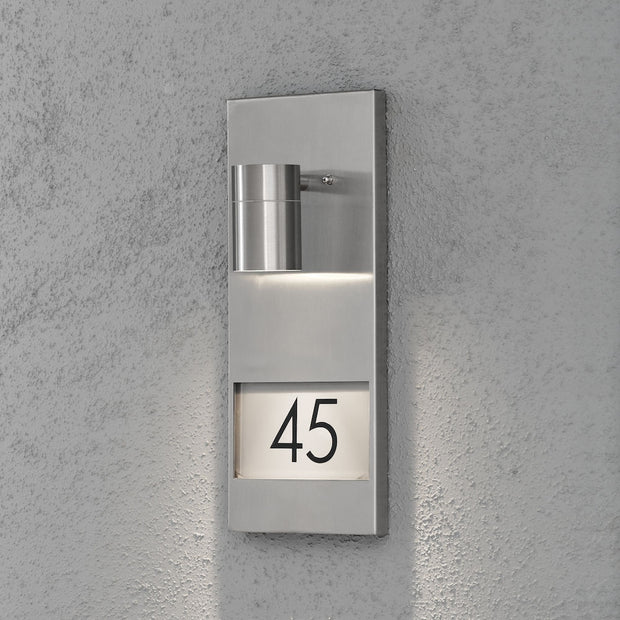 Kosnstmide Modena Downward Facing Stainless Steel Exterior Wall Light Complete With Numbers