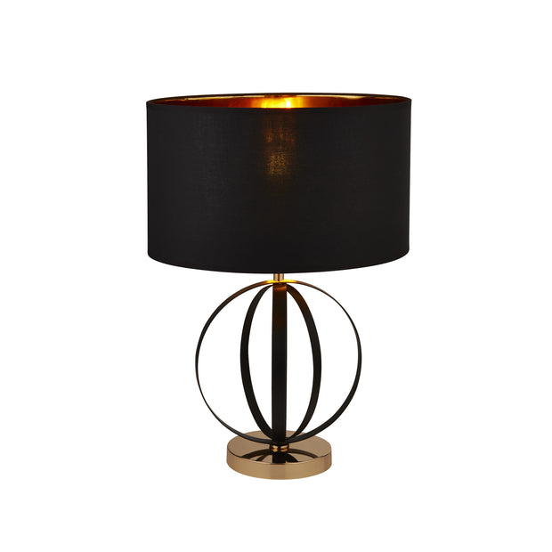 Black/Gold Orbit Shaped Table Lamp Complete With Black Shade With Gold Inner