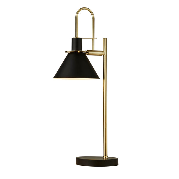 Matt Black/Antique Brass Trombone Table Lamp Complete With Black Shade