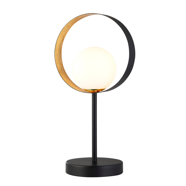 Matt Black/Gold Leaf Orbital Table Lamp Complete With Opal Glass Shade