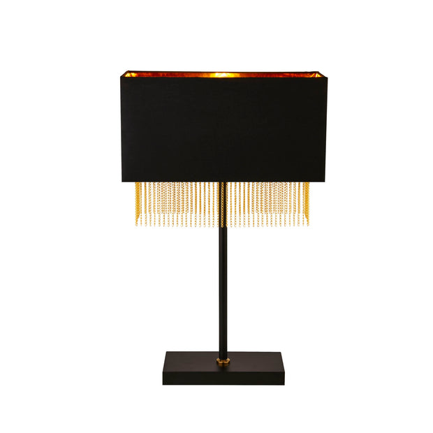 Black Fringe Table Lamp Complete With Black/Gold Shade