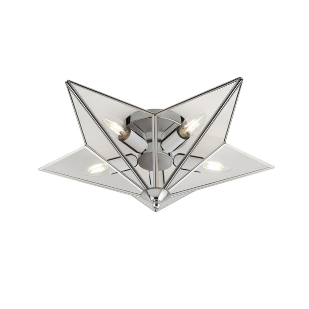 Polished Chrome Star Flush Ceiling Light Complete With Clear Glass
