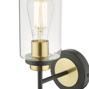 Dar Abel Industrial Wall Light Satin Black With Antique Brass Detailing & Clear Glass