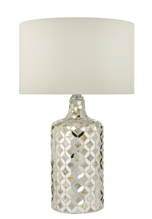 Dar Acquila ACQ4268 Table Lamp In Mirror & Cream Finish Complete With Cream Shade