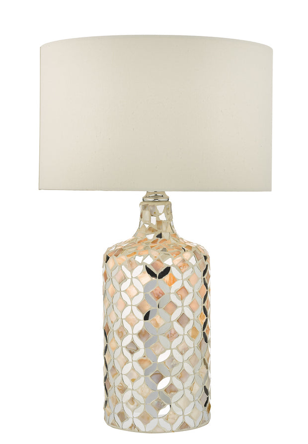 Dar Acquila ACQ4268 Table Lamp In Mirror & Cream Finish Complete With Cream Shade