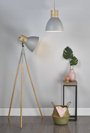 Dar Adna ADN4939 Floor Lamp In Grey & Natural Wood Finish