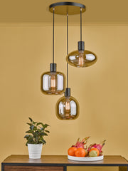 Dar Aiden 3 Light Cluster Pendant Satin Black With Assorted Smoked Glass Shades