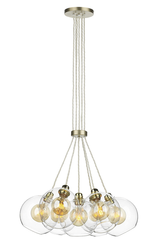 David Hunt Apollo APO3440 Butter Brass 7 Light Pendant Complete With Clear Glass Shades