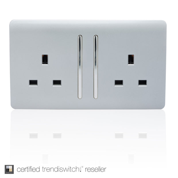 Trendiswitch Silver 2 Gang 13A Long Switched Double Socket