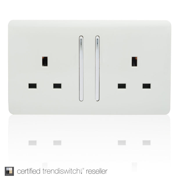 Trendiswitch Gloss White 2 Gang 13A Long Switched Double Socket