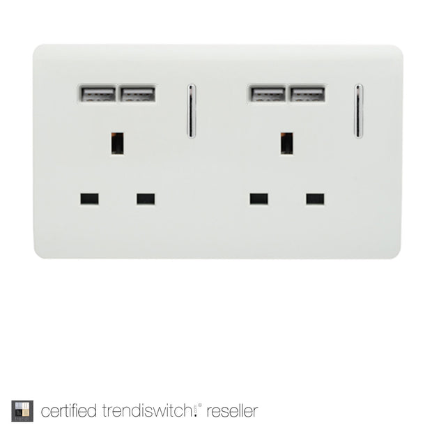 Trendiswitch Gloss White 2 Gang 13A Switched Double Socket With 4 USB Ports
