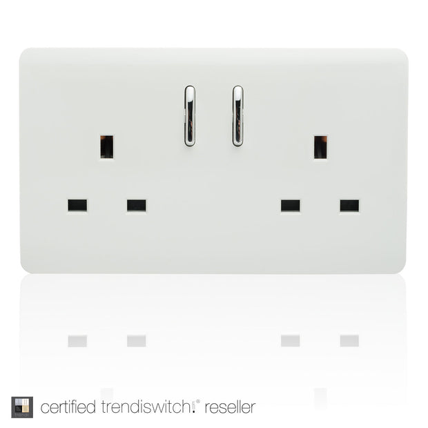 Trendiswitch Gloss White 2 Gang 13A Short Switched Double Socket
