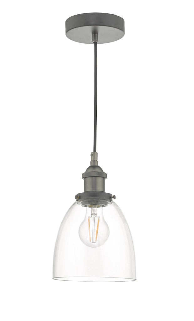 Dar Arvin ARV0161 Single Pendant In Antique Chrome With Glass Shade