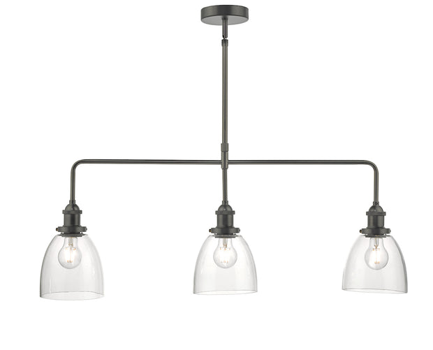 Dar Arvin ARV0361 3 Light Bar Pendant In Antique Chrome With Glass Shades