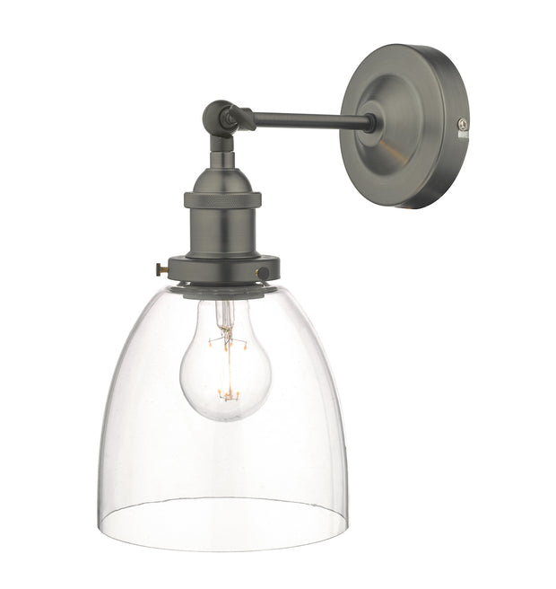 Dar Arvin ARV0761 Single Wall Light In Antique Chrome With Glass Shade