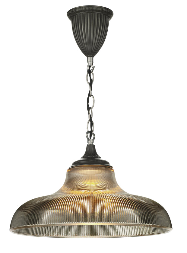 David Hunt Badger BAD0110 Steel Single Pendant Complete With Glass Shade