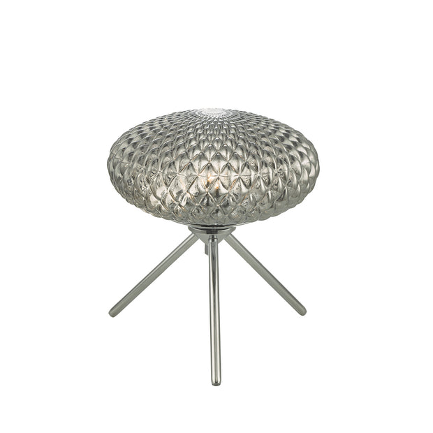 Dar Bibiana BIB4110 Small Table Lamp In Polished Chrome Finish With Smoked Glass Shade