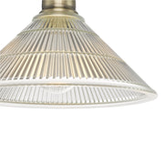 Dar Boyd Flush Ceiling Light In Antique Brass  Complete With Clear Ribbed Glass Shade