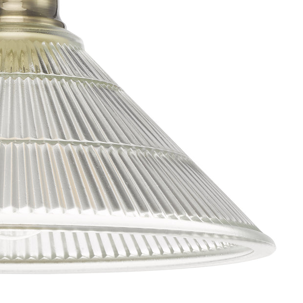 Dar Boyd Flush Ceiling Light In Antique Brass  Complete With Clear Ribbed Glass Shade