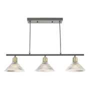 Dar Boyd 3 Light Bar In Antique Brass Complete With Clear Ribbed Glass Shades