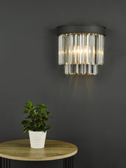 Dar Celeus Matt Black 2 Light Crystal Wall Lamp