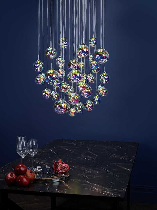 Dar Cesario CES1250 12 Light LED Cluster Pendant In Polished Chrome Finish With Multi Colour Glass shades