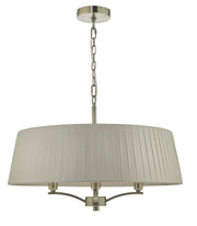 Dar Cristin CRI0429 4 Light Pendant In Antique Brass Finish Complete With Taupe Ribbon Shade