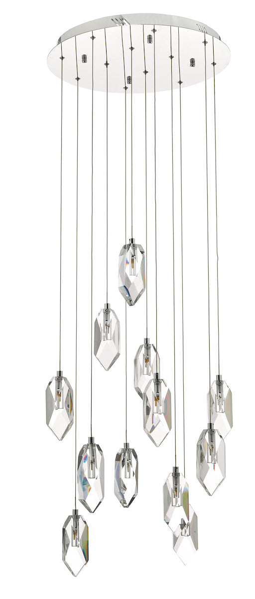 Dar Crystal CRY1250 12 Light Cluster Pendant In Polished Chrome & Crystal Finish