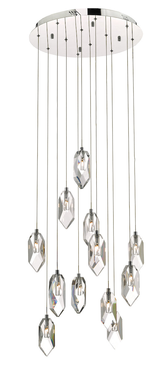 Dar Crystal CRY1250 12 Light Cluster Pendant In Polished Chrome & Crystal Finish