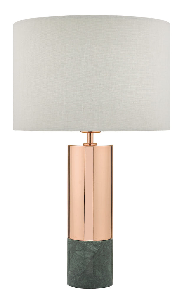 Dar Digby DIG4264 Table Lamp In Polished Copper & Green Marble Complete With White Shade