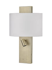 Dar Dijon DIJ0945 2 Light Wall Light With USB Charging Port In Aged Brass Finish Complete With White Shade