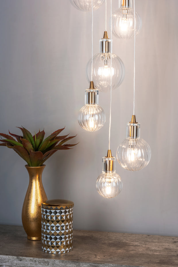 Dar Dita DIT2342 10 Light Cluster Pendant In Brass Finish With Clear Glass