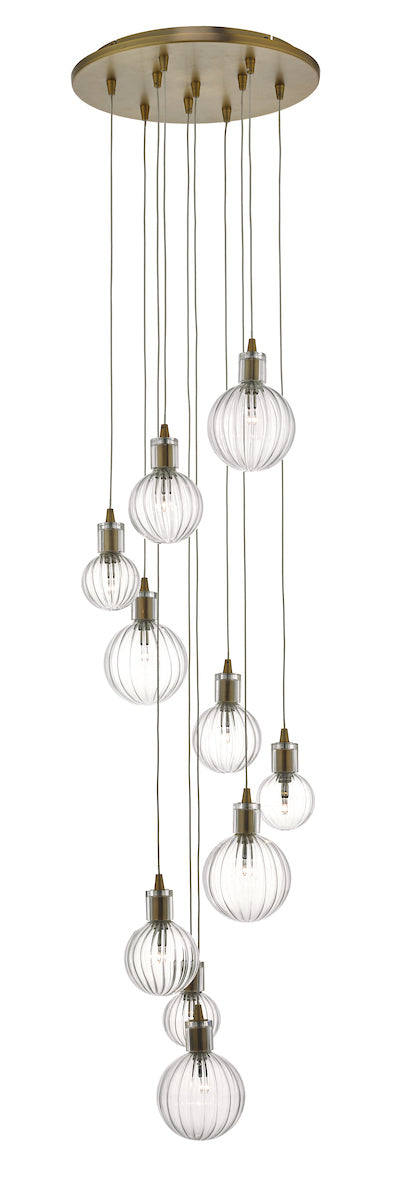 Dar Dita DIT2342 10 Light Cluster Pendant In Brass Finish With Clear Glass