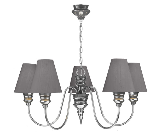 David Hunt Doreen DOR0599 Pewter 5 Light Chandelier Complete With Silk Shades (Specify Colour)