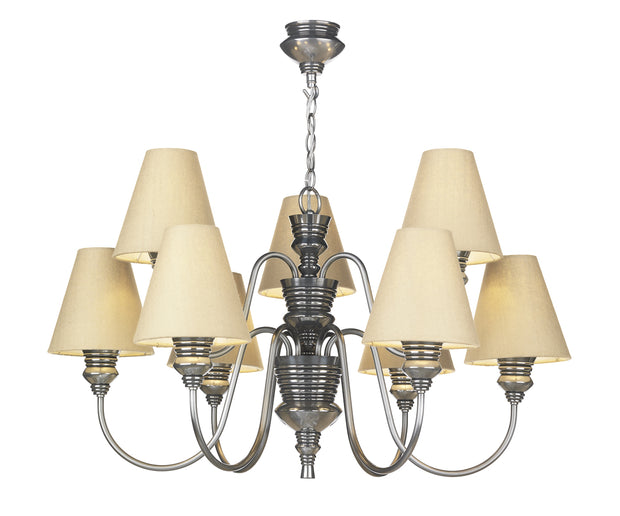 David Hunt Doreen DOR1399 Pewter 9 Light Chandelier Complete With Silk Shades (Specify Colour)